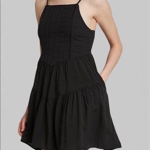 Black embroidered mini dress